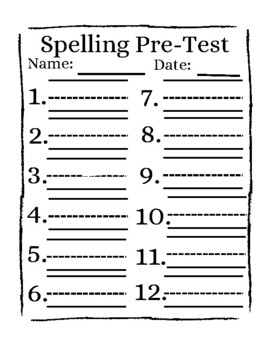 Preview of Spelling Test and Pre-Test with Handwriting Lines 12 Words
