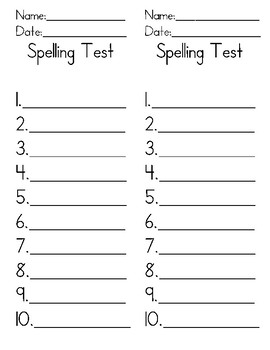 Spelling Test Paper for Every Week - 15 WORDS and Dictation Lines