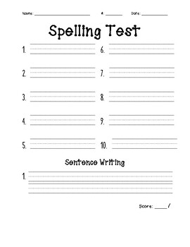Preview of Spelling Test with Sentences Template FREEBIE