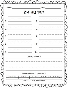 Preview of Spelling Test with Writing Rubric and Tracking