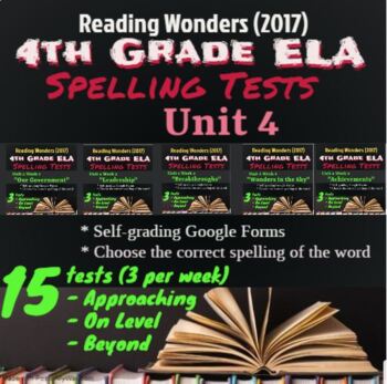 Preview of Spelling Tests for 4th Grade Reading Wonders Unit 4; 3 tests per week (A/O/B)