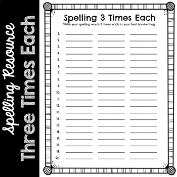Spelling Three Times Each by Thrills and Frills in Third | TpT