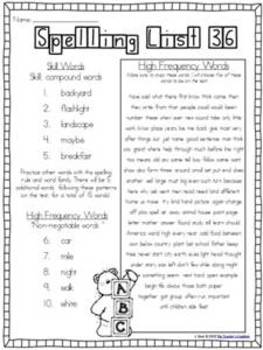 Spelling Throughout the Year: Phonics, word families, and sight words