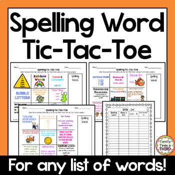 Preview of Spelling Word Tic-Tac-Toe Choice Boards and Activities - Print and Digital