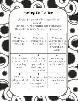 Spelling Tic-Tac-Toe Choice Board by Tiger Teacher | TpT