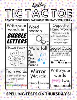 Spelling Practice Tic Tac Toe - Literacy Learn