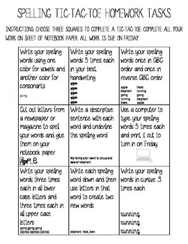 Spelling Tic-Tac-Toe Homework by Fancy in Fifth Grade | TpT