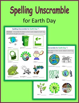 Preview of Spelling Unscramble for Earth Day