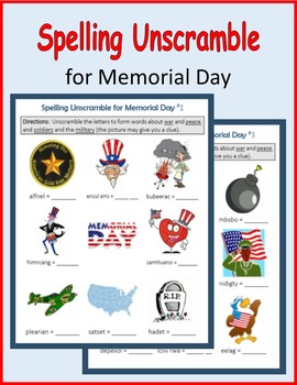 Preview of Spelling Unscramble for Memorial Day