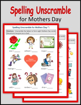 Preview of Spelling Unscramble for Mothers Day