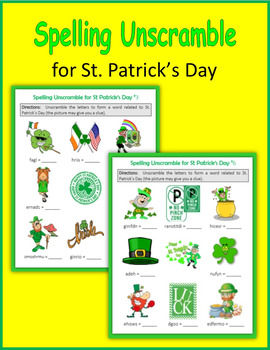 Preview of Spelling Unscramble for St. Patrick's Day