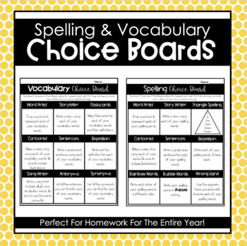 Preview of Spelling & Vocabulary Choice Boards - BUNDLE