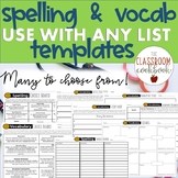 Spelling & Vocabulary Templates- Use with any list or word