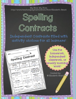Preview of Spelling Word Contract:  Distance or Print Ready Homework or Class Activities