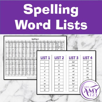 Spelling Word Lists by Mrs Amy123 | Teachers Pay Teachers