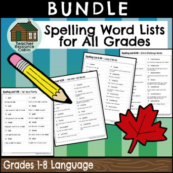 Preview of Spelling Word Lists for All Grades (Grades 1-8 Language)