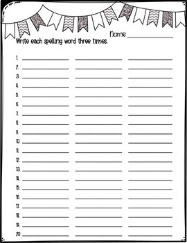 Spelling Word Templates/Practice (primary/20 words): Weekly Work