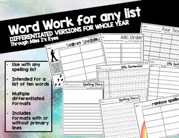 Preview of Spelling Word Work Any List Note Book.