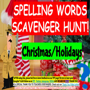 Preview of Spelling Words Activity Christmas Holiday Scavenger Hunt 2nd 3rd 4th 5th Grade