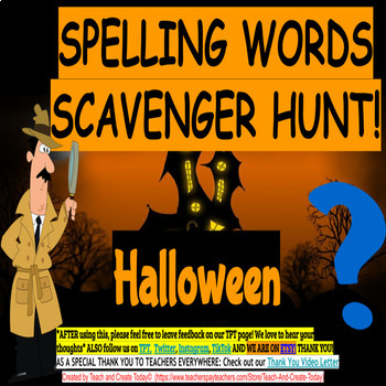 Preview of Spelling Words Activity Halloween Scavenger Hunt 2nd 3rd 4th 5th Grade