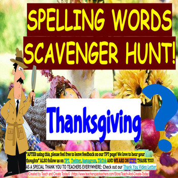 Preview of Spelling Words Activity Thanksgiving Scavenger Hunt 2nd 3rd 4th 5th Grade