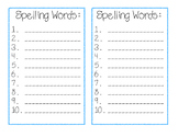 Colorful Spelling Word Blank Lists FREEBIE!