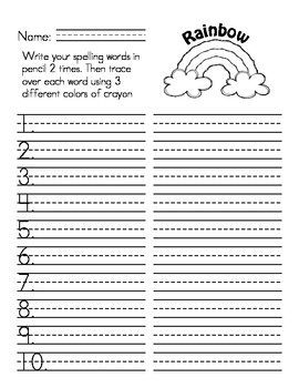 Spelling Words Rainbow Writing by Corene Oberholtz | TpT
