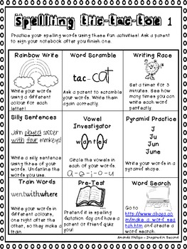 Spelling / Word Work Tic-Tac-Toe by travel teach and love | TpT