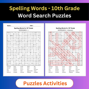 Preview of Spelling Words | Word Search Puzzles Activities | 10th Grade