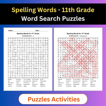 Preview of Spelling Words | Word Search Puzzles Activities | 11th Grade