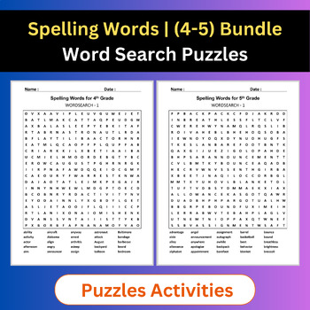 Preview of Spelling Words | Word Search Puzzles Activities | (4-5) Grades