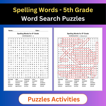 Preview of Spelling Words | Word Search Puzzles Activities | 5th Grade