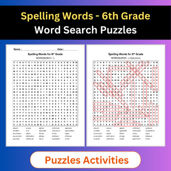Preview of Spelling Words | Word Search Puzzles Activities | 6th Grade