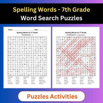 Preview of Spelling Words | Word Search Puzzles Activities | 7th Grade