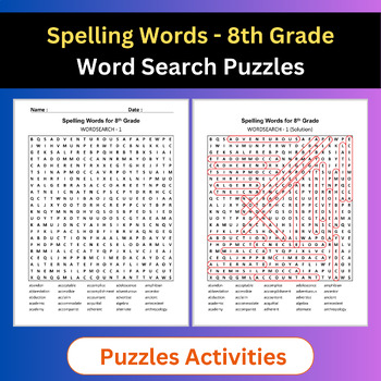 Preview of Spelling Words | Word Search Puzzles Activities | 8th Grade