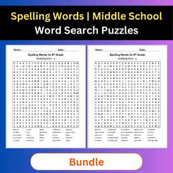 Preview of Spelling Words | Word Search Puzzles Activities | Middle School Bundle
