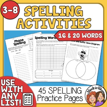 Preview of Spelling Words Activities for any Spelling List  Word Work & Practice Worksheets