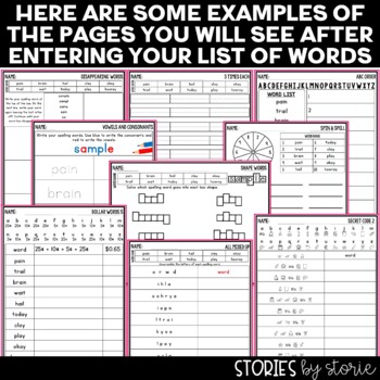Spelling Worksheets for 10 Words by Stories by Storie | TpT