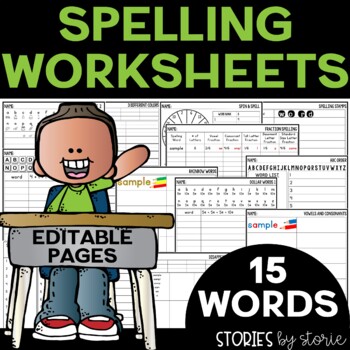 Spelling Worksheets Bundle for 15 Words by Stories by Storie | TpT