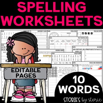 Spelling Worksheets Bundle for 10 Words