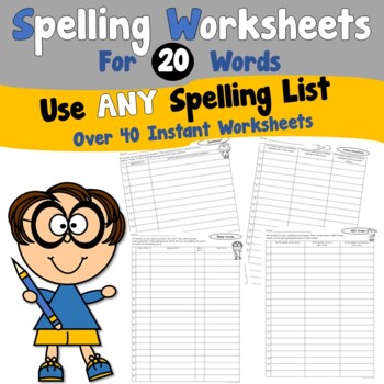 Spelling Worksheets for 20 Words by Teacher's Take-Out | TpT