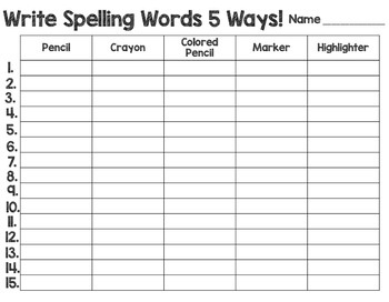 write your spelling words in alphabetical order