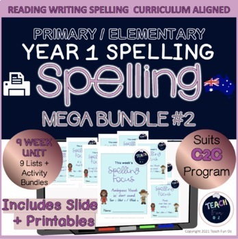 Preview of Spelling Year 1 or Grade One MEGA Bundle -Term 2 suits c2c lists Beginners Font