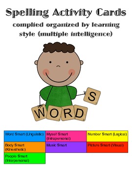 Preview of Spelling activity cards for any list, sorted by learning style