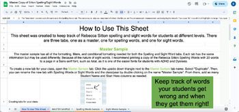Preview of Spelling and Sight Words Tracker - Google Sheets