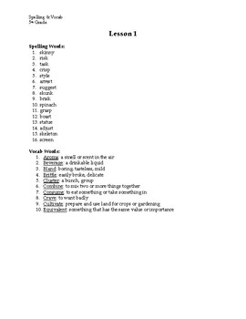 Preview of 5th Grade Spelling and Vocabulary Weekly Homework, 1st Quarter