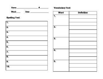 Spelling and Vocabulary test template by Hammertime Teaching | TpT