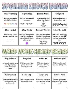 Preview of Spelling and Word Work Choice Board