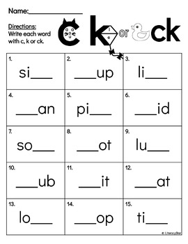 Spelling c, k & ck | Digraph CK by LiteracyStar | TPT