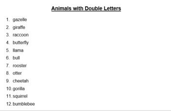 Spelling list and Activities - Animals with Double Letters by Comparte  Culturas